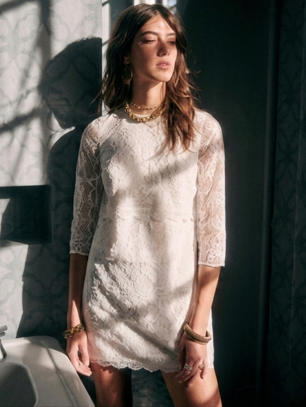 Sézane Ecru Lace Mini Dress – Size 36 (Fits XS)